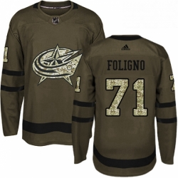 Mens Adidas Columbus Blue Jackets 71 Nick Foligno Authentic Green Salute to Service NHL Jersey 