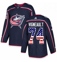 Mens Adidas Columbus Blue Jackets 74 Sam Vigneault Authentic Navy Blue USA Flag Fashion NHL Jersey 