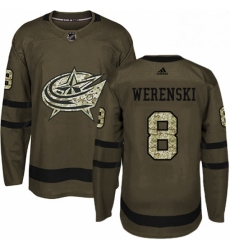 Mens Adidas Columbus Blue Jackets 8 Zach Werenski Premier Green Salute to Service NHL Jersey 