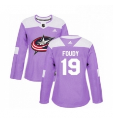 Womens Adidas Columbus Blue Jackets 19 Liam Foudy Authentic Purple Fights Cancer Practice NHL Jersey 