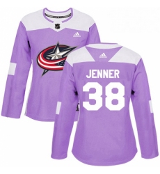 Womens Adidas Columbus Blue Jackets 38 Boone Jenner Authentic Purple Fights Cancer Practice NHL Jersey 