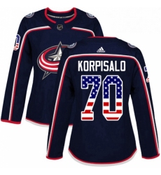 Womens Adidas Columbus Blue Jackets 70 Joonas Korpisalo Authentic Navy Blue USA Flag Fashion NHL Jersey 