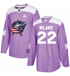 Youth Adidas Columbus Blue Jackets 22 Sonny Milano Authentic Purple Fights Cancer Practice NHL Jersey 