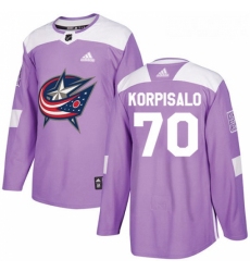 Youth Adidas Columbus Blue Jackets 70 Joonas Korpisalo Authentic Purple Fights Cancer Practice NHL Jersey 