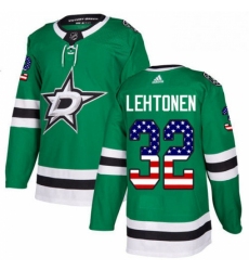 Mens Adidas Dallas Stars 32 Kari Lehtonen Authentic Green USA Flag Fashion NHL Jersey 