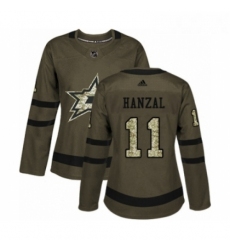 Womens Adidas Dallas Stars 11 Martin Hanzal Authentic Green Salute to Service NHL Jersey 