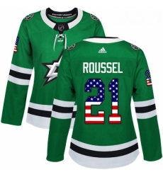 Womens Adidas Dallas Stars 21 Antoine Roussel Authentic Green USA Flag Fashion NHL Jersey 