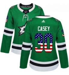 Womens Adidas Dallas Stars 30 Jon Casey Authentic Green USA Flag Fashion NHL Jersey 