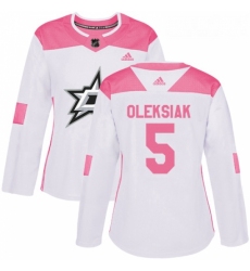 Womens Adidas Dallas Stars 5 Jamie Oleksiak Authentic WhitePink Fashion NHL Jersey 