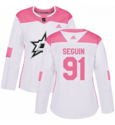 Womens Adidas Dallas Stars 91 Tyler Seguin Authentic WhitePink Fashion NHL Jersey 