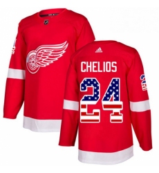 Mens Adidas Detroit Red Wings 24 Chris Chelios Authentic Red USA Flag Fashion NHL Jersey 