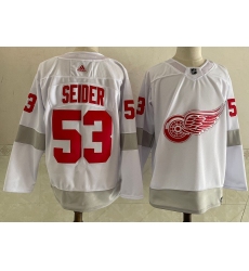 Red Wings 53 Moritz Seider White 2020 21 Reverse Retro Adidas Jersey