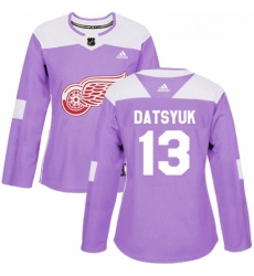 Womens Adidas Detroit Red Wings 13 Pavel Datsyuk Authentic Purple Fights Cancer Practice NHL Jersey 