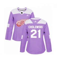 Womens Adidas Detroit Red Wings 21 Dennis Cholowski Authentic Purple Fights Cancer Practice NHL Jersey 