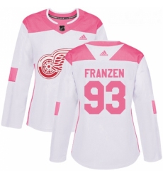 Womens Adidas Detroit Red Wings 93 Johan Franzen Authentic WhitePink Fashion NHL Jersey 