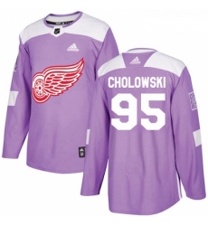 Youth Adidas Detroit Red Wings 95 Dennis Cholowski Authentic Purple Fights Cancer Practice NHL Jersey 
