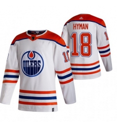 Men Edmonton Oilers 18 Zach Hyman 2021 Reverse Retro White Stitched Jersey
