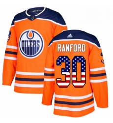 Mens Adidas Edmonton Oilers 30 Bill Ranford Authentic Orange USA Flag Fashion NHL Jersey 