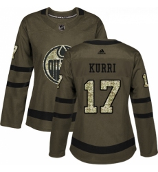 Womens Adidas Edmonton Oilers 17 Jari Kurri Authentic Green Salute to Service NHL Jersey 