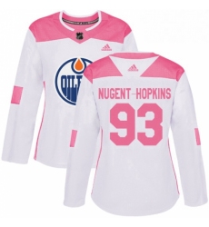 Womens Adidas Edmonton Oilers 93 Ryan Nugent Hopkins Authentic WhitePink Fashion NHL Jersey 