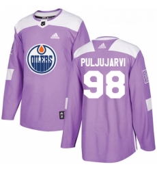 Youth Adidas Edmonton Oilers 98 Jesse Puljujarvi Authentic Purple Fights Cancer Practice NHL Jersey 