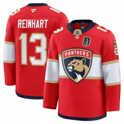 Men Florida Panthers 13 Sam Reinhart Red 2025 Stanley Cup Final Patch Stitched Hockey Jersey