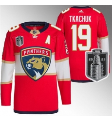 Men Florida Panthers 19 Matthew Tkachuk Red 2023 Stanley Cup Final Stitched Jersey