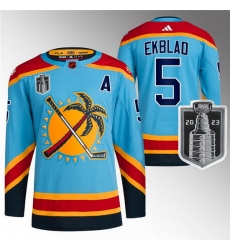 Men Florida Panthers 5 Aaron Ekblad Blue 2023 Stanley Cup Final Reverse Retro Stitched Jersey