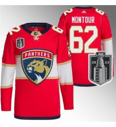 Men Florida Panthers 62 Brandon Montour Red 2023 Stanley Cup Final Stitched Jersey