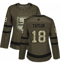 Womens Adidas Los Angeles Kings 18 Dave Taylor Authentic Green Salute to Service NHL Jersey 