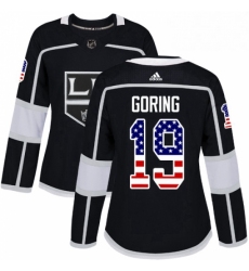 Womens Adidas Los Angeles Kings 19 Butch Goring Authentic Black USA Flag Fashion NHL Jersey 