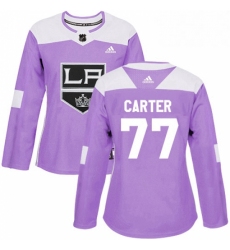 Womens Adidas Los Angeles Kings 77 Jeff Carter Authentic Purple Fights Cancer Practice NHL Jersey 