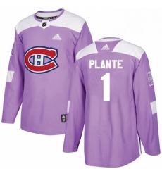 Mens Adidas Montreal Canadiens 1 Jacques Plante Authentic Purple Fights Cancer Practice NHL Jersey 