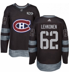 Mens Adidas Montreal Canadiens 62 Artturi Lehkonen Authentic Black 1917 2017 100th Anniversary NHL Jersey 