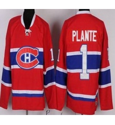 Montreal Canadiens 1 Jacques Plante Red Throwback CCM NHL Jersey