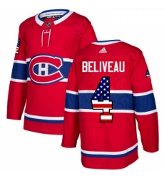 Youth Adidas Montreal Canadiens 4 Jean Beliveau Authentic Red USA Flag Fashion NHL Jersey 