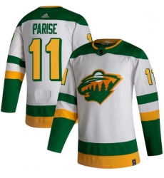 Men Minnesota Wild 11 Zach Parise White 2020 21 Reverse Retro Adidas Jersey