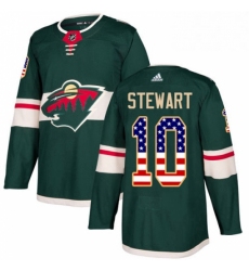 Mens Adidas Minnesota Wild 10 Chris Stewart Authentic Green USA Flag Fashion NHL Jersey 