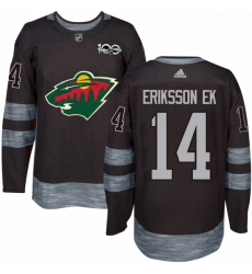 Mens Adidas Minnesota Wild 14 Joel Eriksson Ek Authentic Black 1917 2017 100th Anniversary NHL Jersey 