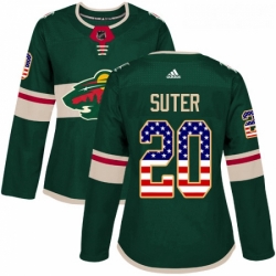 Womens Adidas Minnesota Wild 20 Ryan Suter Authentic Green USA Flag Fashion NHL Jersey 