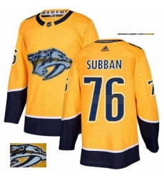 Mens Adidas Nashville Predators 76 PK Subban Authentic Gold Fashion Gold NHL Jersey 