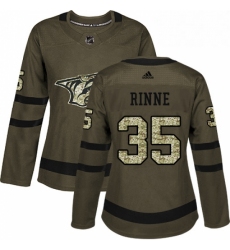 Womens Adidas Nashville Predators 35 Pekka Rinne Authentic Green Salute to Service NHL Jersey 