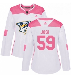 Womens Adidas Nashville Predators 59 Roman Josi Authentic WhitePink Fashion NHL Jersey 