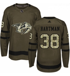 Youth Adidas Nashville Predators 38 Ryan Hartman Authentic Green Salute to Service NHL Jersey 