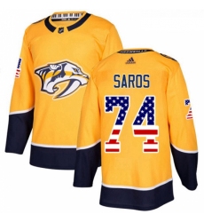 Youth Adidas Nashville Predators 74 Juuse Saros Authentic Gold USA Flag Fashion NHL Jersey 