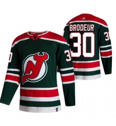 Men New Jersey Devils 30 Martin Brodeur Green Adidas 2020 21 Reverse Retro Alternate NHL Jersey