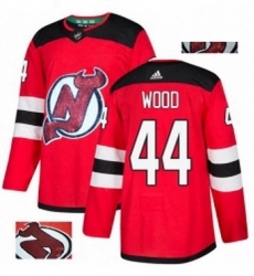 Mens Adidas New Jersey Devils 44 Miles Wood Authentic Red Fashion Gold NHL Jersey 