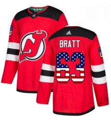 Mens Adidas New Jersey Devils 63 Jesper Bratt Authentic Red USA Flag Fashion NHL Jersey 