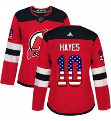 Womens Adidas New Jersey Devils 10 Jimmy Hayes Authentic Red USA Flag Fashion NHL Jersey 