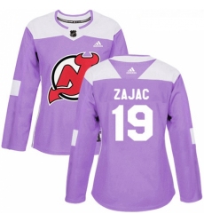 Womens Adidas New Jersey Devils 19 Travis Zajac Authentic Purple Fights Cancer Practice NHL Jersey 